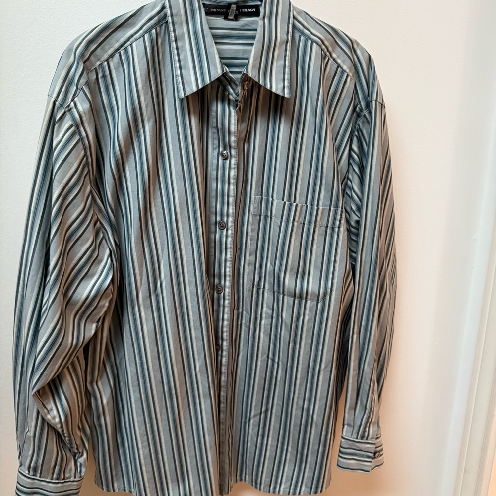Ellen Tracy Women's Green Striped Button-Down Shirt